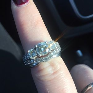 Moissanite 1 Ct Diamond Ring + Diamond Band